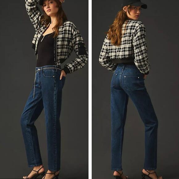 Pilcro Mid Rise Slim Boyfriend Jeans Size 32 Dark Blue Crop Casual Anthropologie - Picture 2 of 14